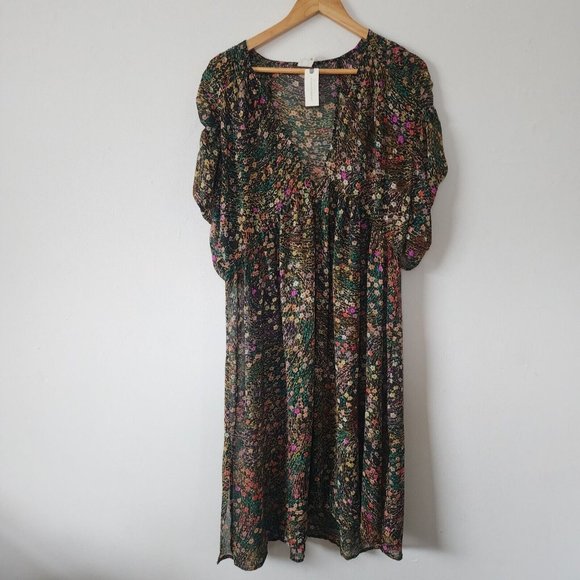 Akimi Kin Anthropologie Sheer Floral Dress NWT Large Black - Picture 8 of 8